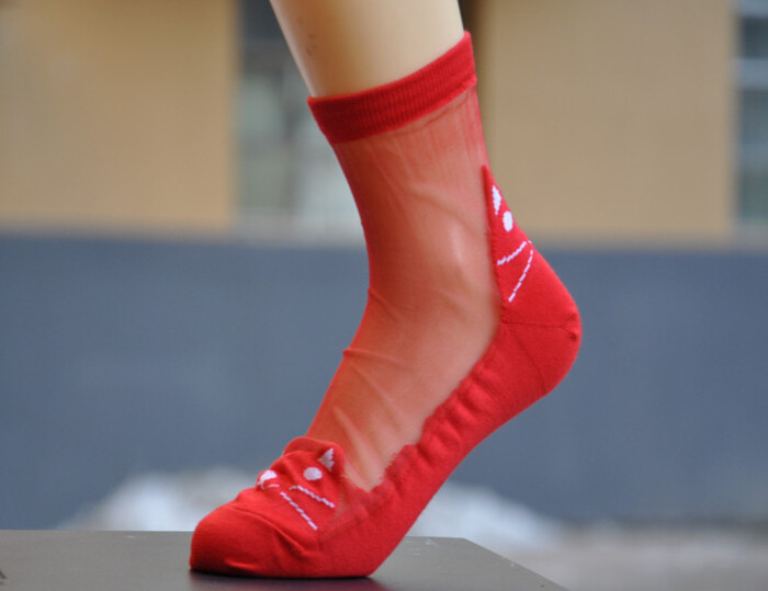 4003 小猫红 高筒水晶丝棉底短袜女士短丝袜 10双包邮