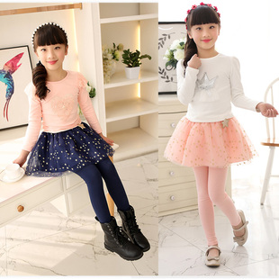 2017春秋款女童网纱蓬蓬裙蓝色公主打底裤铅笔夏季小孩外穿长裤子