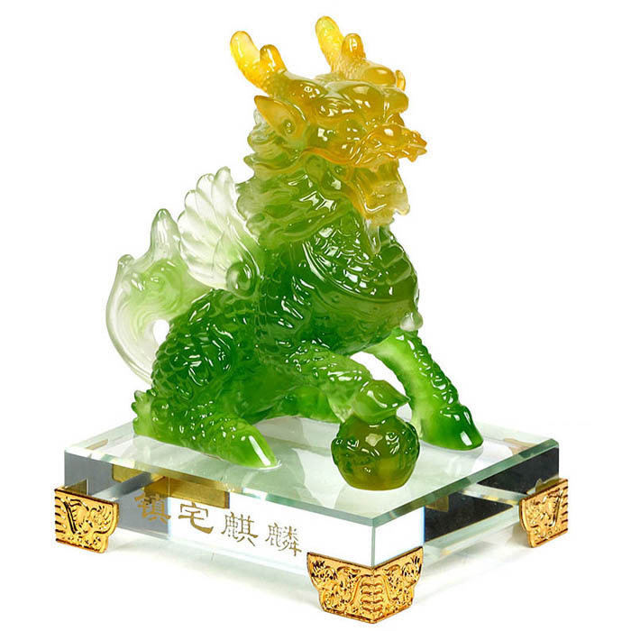 吉善堂 树脂玉麒麟摆件一对 招财中式古典工艺品装饰品qy489