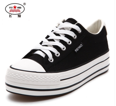 飞耀2015经典款 百搭系带松糕厚底帆布鞋 韩版潮低帮女单鞋