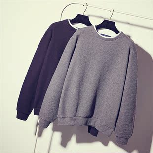 白色领边拼接假两件套宽松大码厚螺纹棉卫衣秋季休闲女装学生上衣