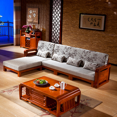 全香柏木纯实木转角沙发小户型中式简易l型沙发布艺柏木组合沙发