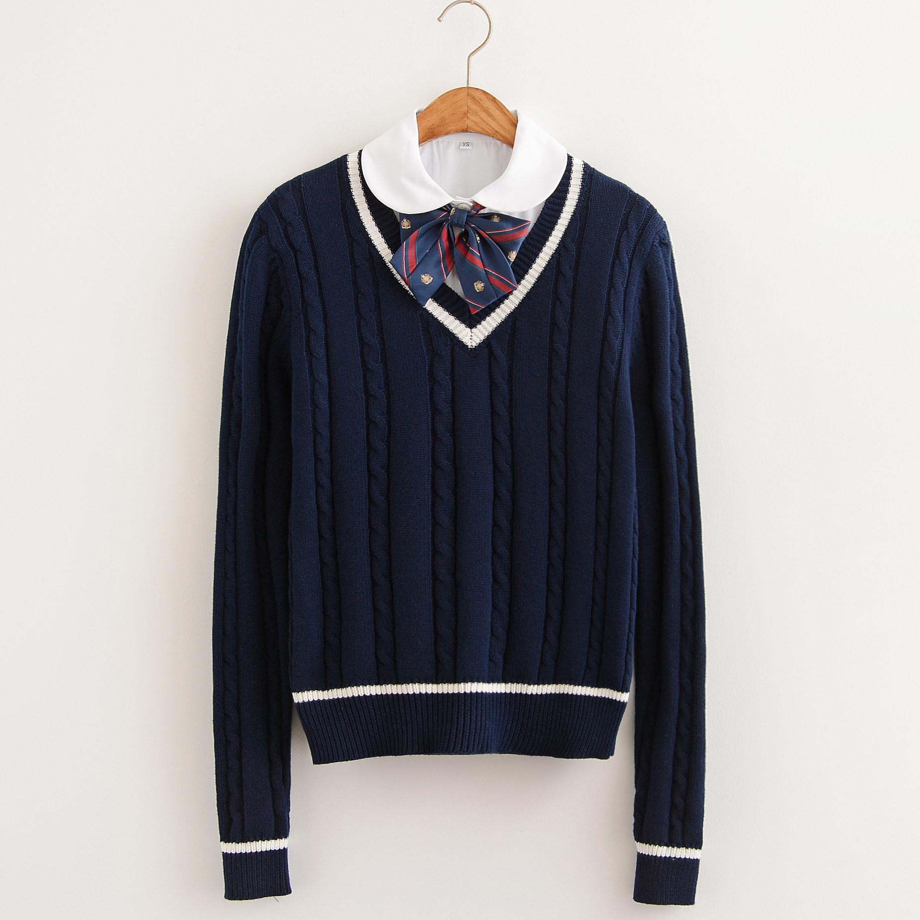 秋冬学院英伦风jk制服毛衣 v领男女麻花学生校服 长袖套头针织衫