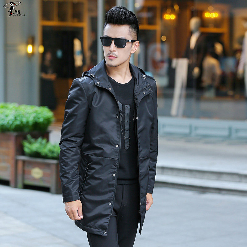 法国啄木鸟2016秋季新品男士修身型连帽中长款风衣 男装休闲外套