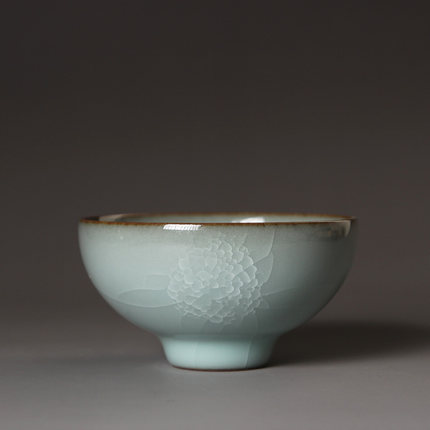 精品传世哥窑 龙泉青瓷 叶维德大师手工杯主人杯汤吞功夫茶杯茶盏_不