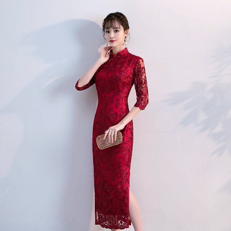 敬酒服旗袍2017新款秋新娘复古结婚礼服红色端庄大气长款冬季女