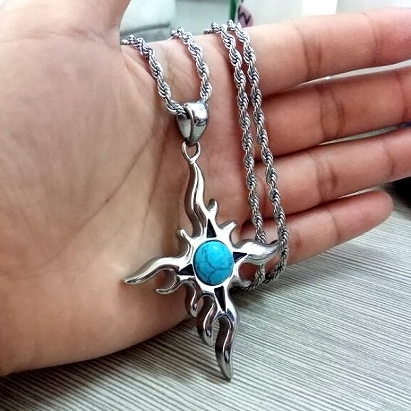 免费刻字!男士项链火焰钛钢吊坠韩版潮男时尚达人挂坠霸气配饰品