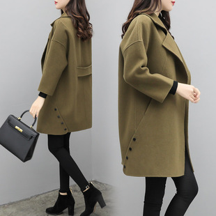 2017新款女装秋冬宽松大码中长款毛呢外套女气质显瘦西装领呢大衣