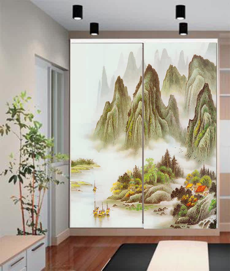 定做窗户贴纸遮光不透明移门玻璃纸玻璃门贴画墙贴装饰磨砂贴山水