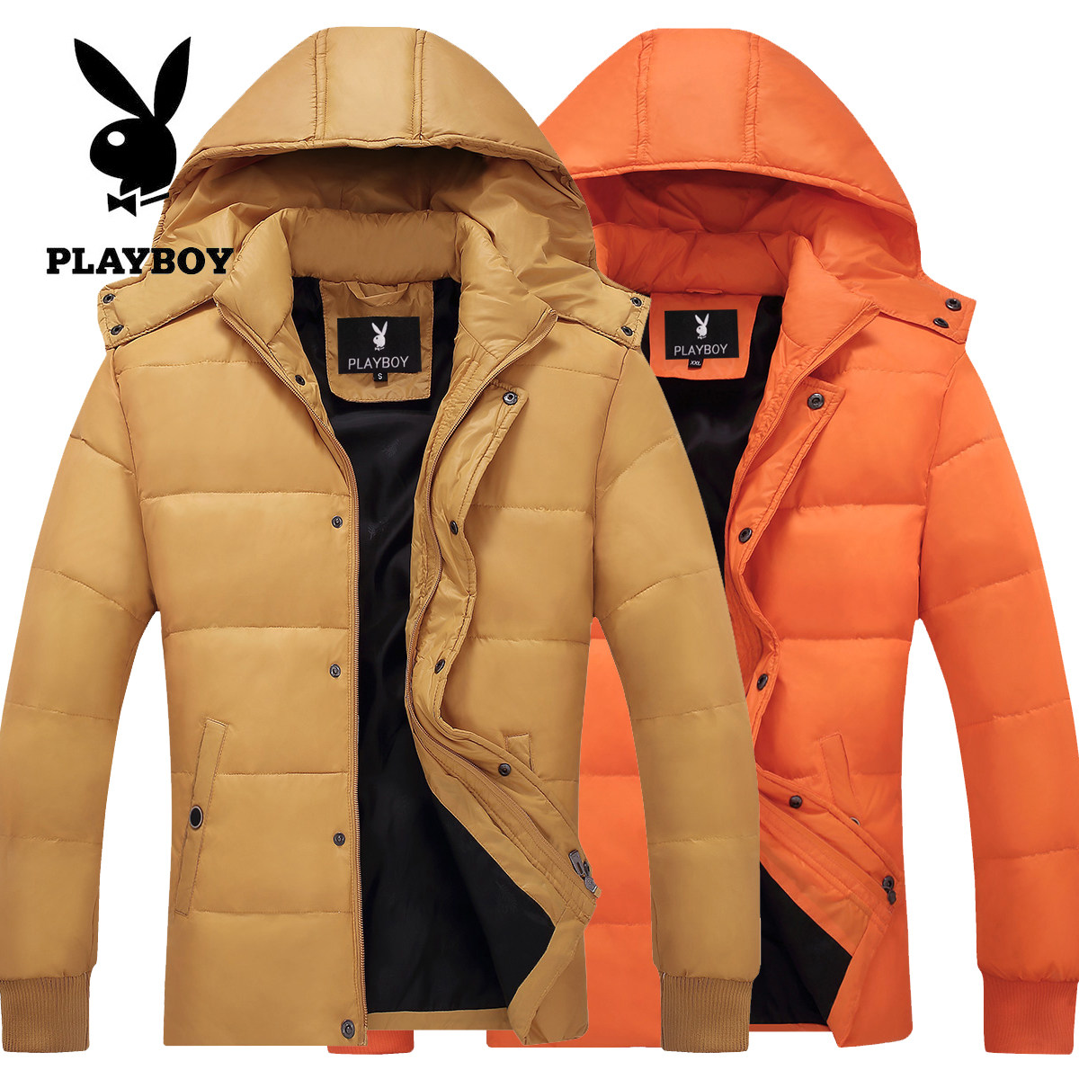 花花公子秋冬休闲男青年羽绒服立领开衫轻薄情侣装大码男短款外