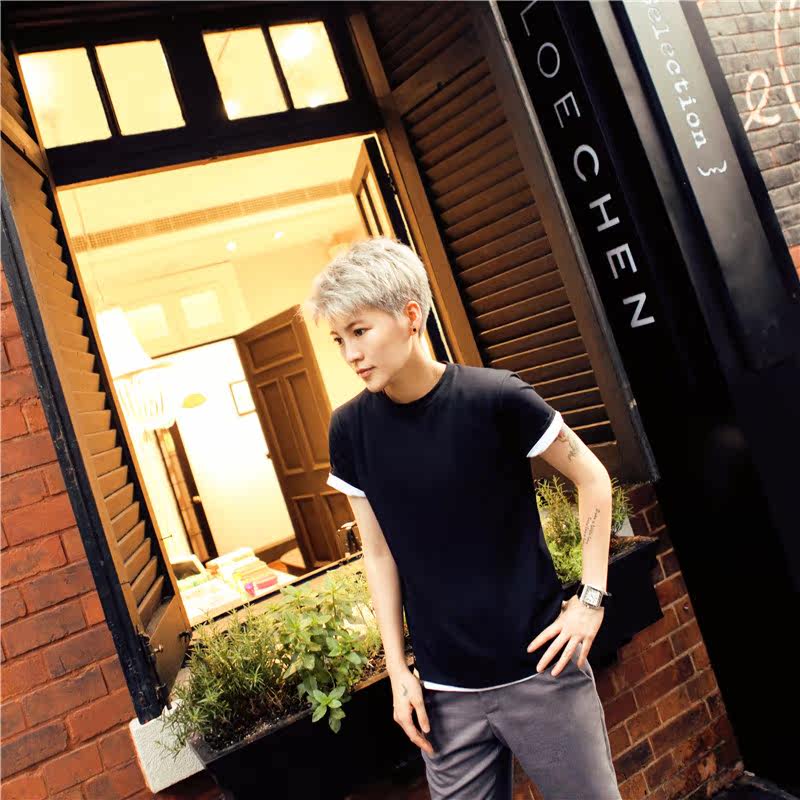 小码男装夏季新款短袖t恤les帅t半袖全黑韩国立领森系复古polo衫