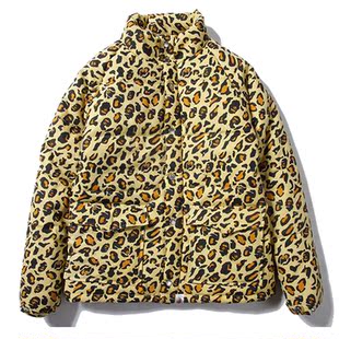 冬季街头时尚豹纹迷彩棉服港潮it原宿复古加厚保暖情侣棉衣外套