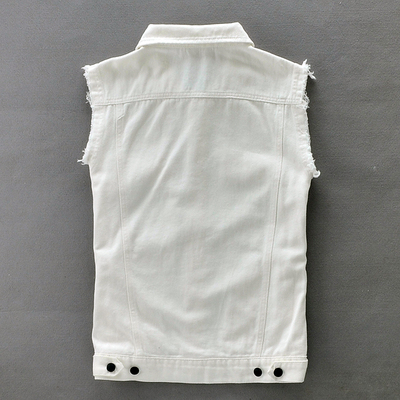 夏季韩版修身白色牛仔马甲男潮流破洞无袖牛仔外套男坎肩背心马夹