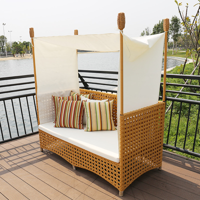 户外藤编床装饰藤床藤椅仿藤床沙发露台沙发躺床遮阳儿童摄影家具