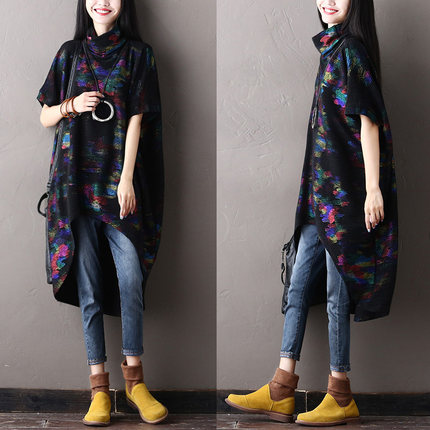 【安琪】秋冬气质高领显瘦卫衣 可爱小鱼印花打底衫女士半袖上衣_不