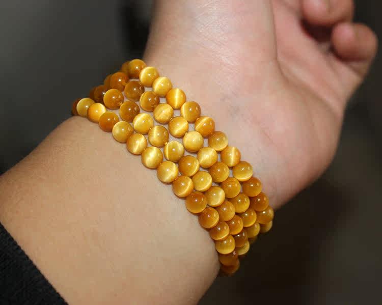 壹壹虎眼石冰种猫眼金黄虎睛石男女款手串木变石多圈水晶饰品手链