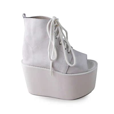 日本原宿厚底凉鞋鱼嘴鞋1459鱼嘴靴坡跟松糕底