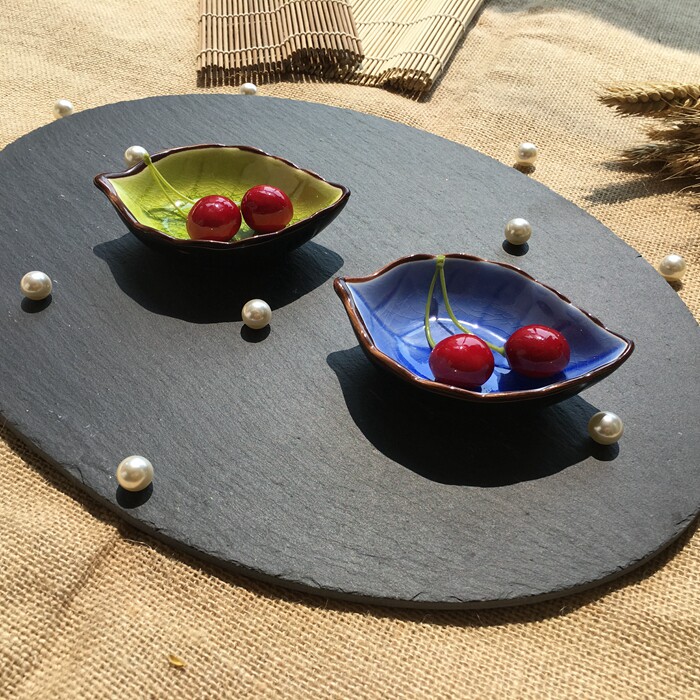 新品上市椭圆形特色餐盘直边石板餐垫不规则圆形石头盘子页岩材质