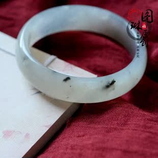 天然玉石火石青水墨宽边黑色玉手镯岫玉女士手饰品玉镯子63mm特价