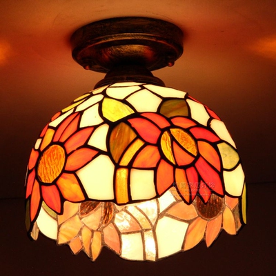 蒂凡尼彩色绘玻璃向日葵阳台过道玄关温馨灯餐厅酒吧单吸顶灯装饰