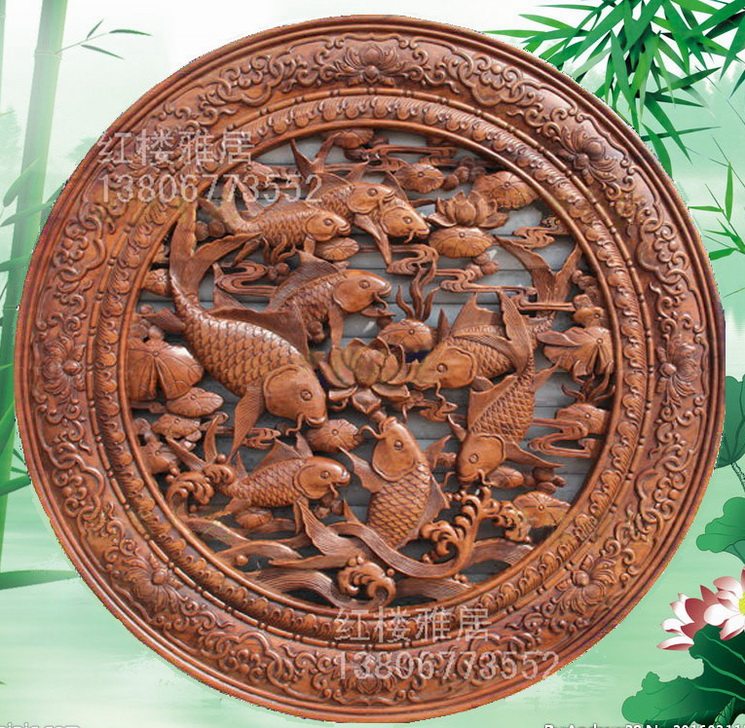 热卖东阳胡一刀木雕纯手工雕刻精雕荷花鱼年年有余连年有余