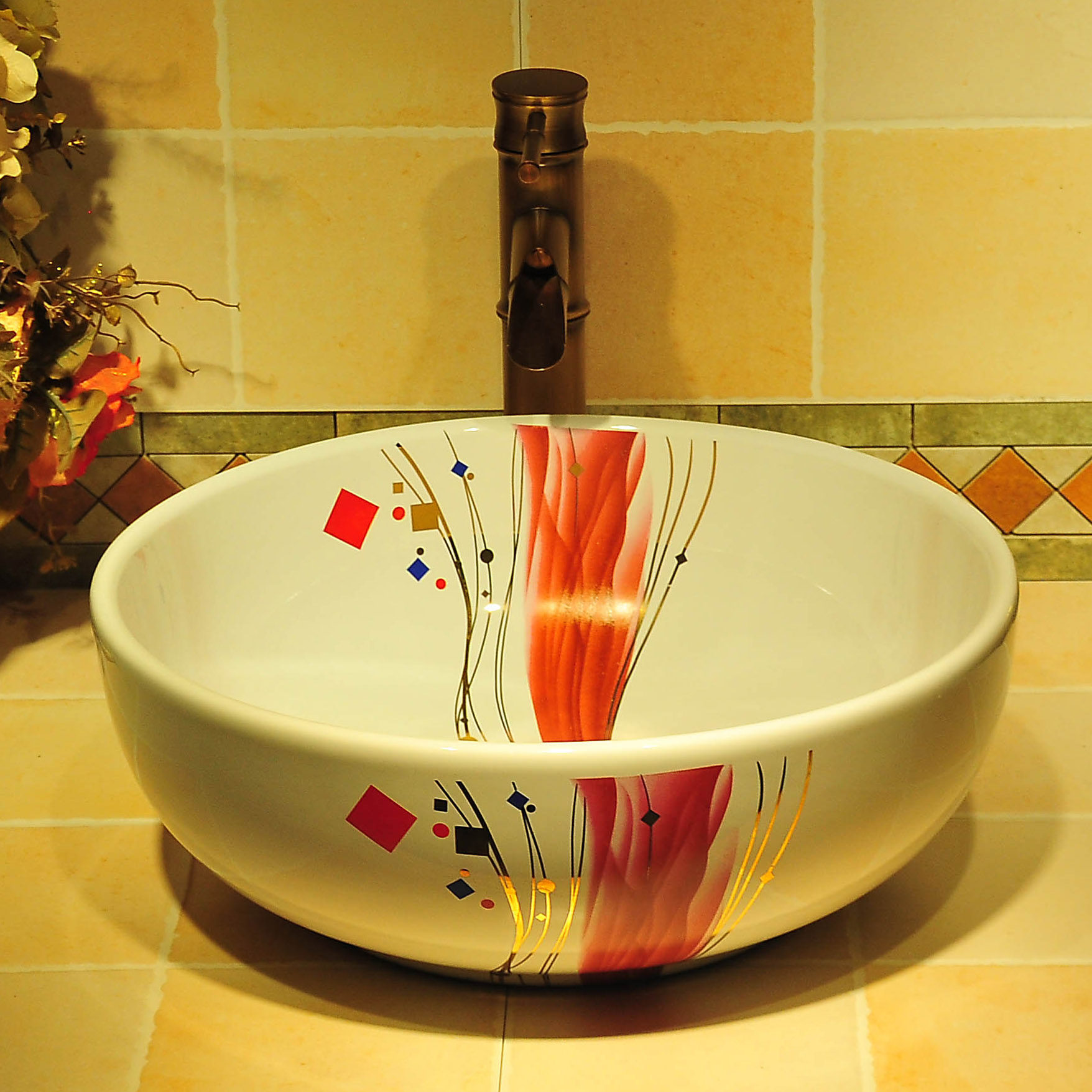 简约台上盆圆形卫生间洗脸盆洗手盆景德镇台盆现代陶瓷艺术盆线条