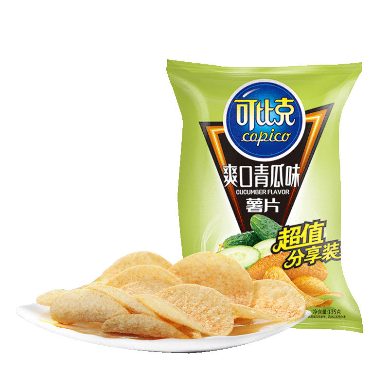 【天貓超市】可比克薯片爽口青瓜味135g分享裝新口味休閒食品