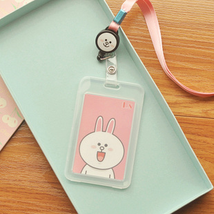 卡套 可伸缩易拉扣挂绳 韩版可爱卡通透明公交卡套证件套门禁学生饭卡