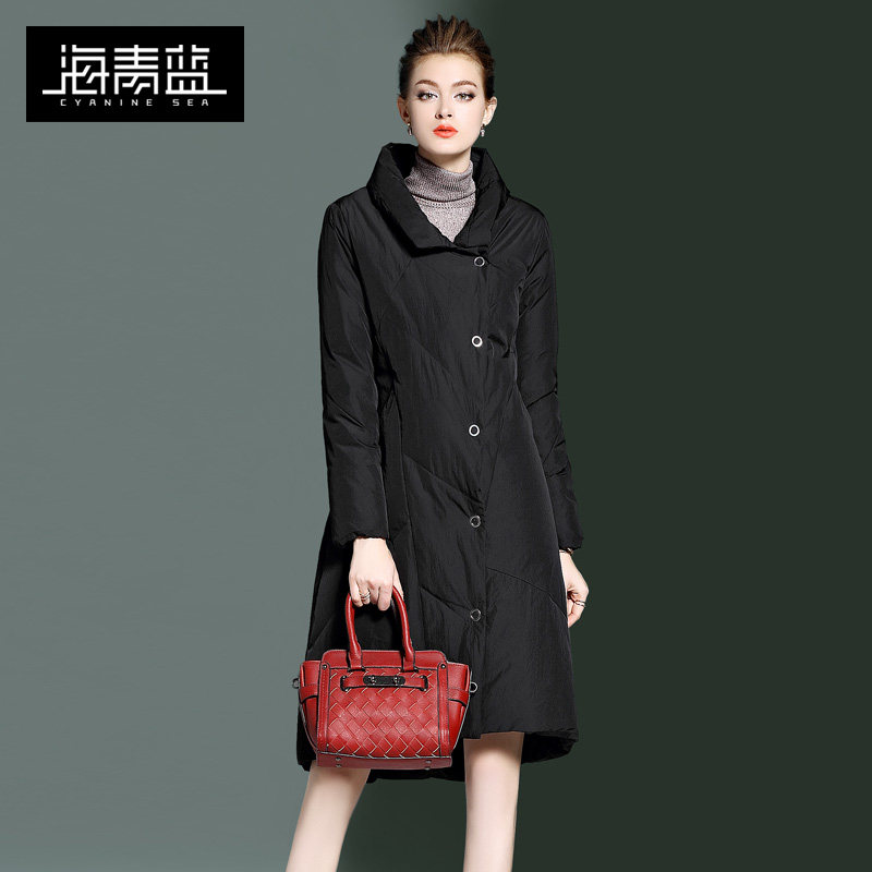 海青蓝2017秋冬女装新款欧美气质长袖时尚纯色大衣保暖羽绒服3639
