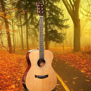 单板amos阿莫斯 40寸红松单板高级演奏 om40a民谣圆角吉他 音色好吉他