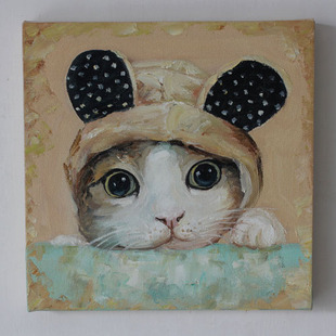 油画 家居装饰客厅儿童房书房油画 birdy原创纯手绘动物油画猫咪