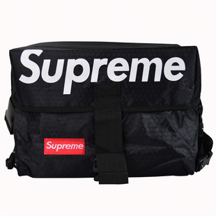 书包 学院风包包斜挎包潮牌supreme包学生书包运动单肩包黑色 沸点