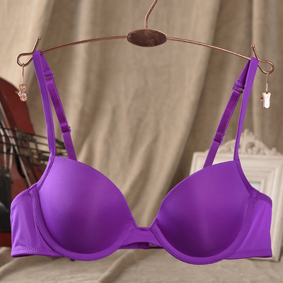 英国名品 夏天女士内衣 薄款文胸 光面 纯色 两排扣定型胸罩 紫色