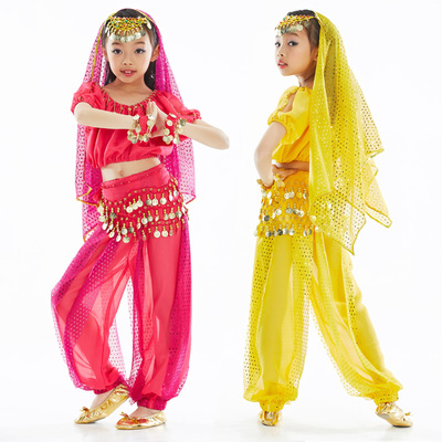 舞娘六一肚皮舞套装舞蹈表演服印度舞少儿演出服 肚皮舞娘 灯笼短袖