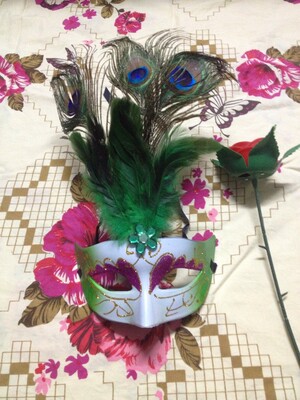 雨辰舞会面具威尼斯面具派对面具孔雀羽毛彩绘面具三只孔雀毛面具