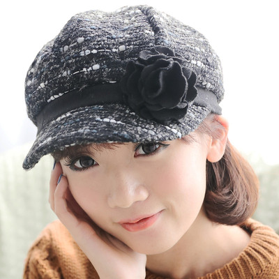 艾薇可 14秋冬新款女帽韩版文艺花朵装饰女冬帽女布帽子保暖女帽
