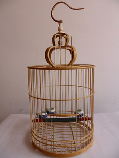 鸟笼 青岛大欧画眉靛颏鸟笼 48根竹丝鸟笼 鸟笼小谷底抛光原色