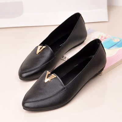 包邮女式平跟工作鞋 黑色小皮鞋大码 女士尖头平底单鞋 护士鞋