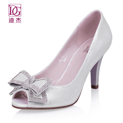 [新年价] dg迪杰女鞋 2015春夏新款高跟细跟蝴蝶结水钻鱼嘴单鞋