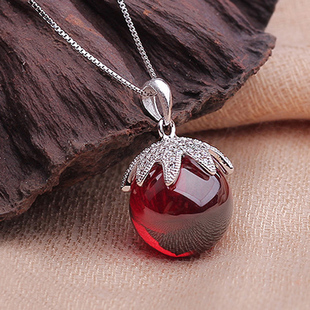 石榴石吊坠纯天然泰银复古水晶吊坠s925纯银项链锁骨链本命年饰品