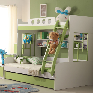 儿童床上下铺高低床女孩双层梯柜床男孩多功能组合子母床家具 格杰