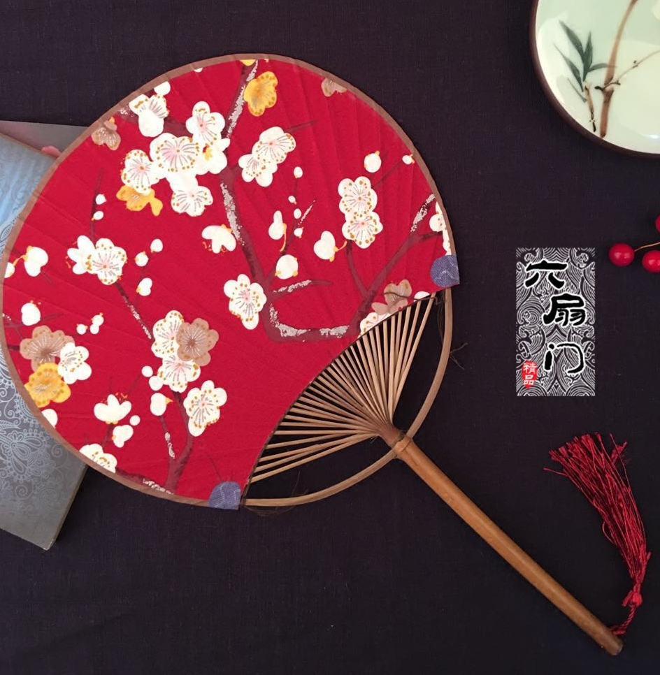 日式和服扇子日本订单双面和风花布团扇夏日扇子棉布手