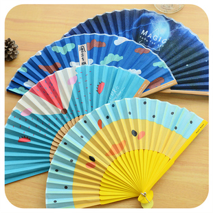 扇子 酒窝坊夏季必备创意可爱卡通扇形动漫小扇子 折扇布艺扇子 折叠