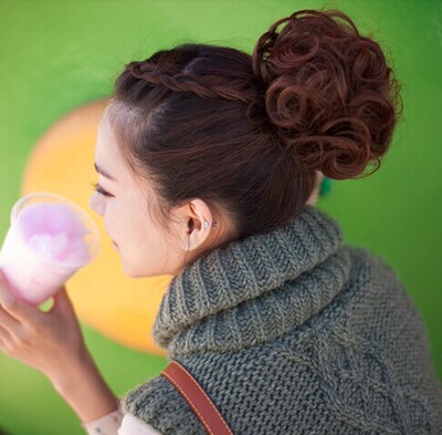 花苞头假发包丸子头花苞蓬松盘发头花赫本头新娘假发发圈头花发包