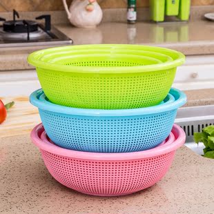 飞达三和 洗菜盆圆形大号筛子漏水蔬菜盆 三四件套塑料水果沥水篮洗菜