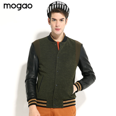 三福2015男装春季新款 韩版立领拼接夹克 波点印花短装外套338475