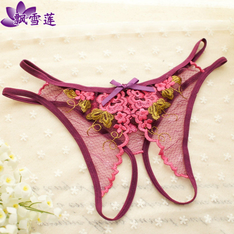 女性感内裤诱惑丁字裤蕾丝情趣内衣透明真人实拍低腰t裤