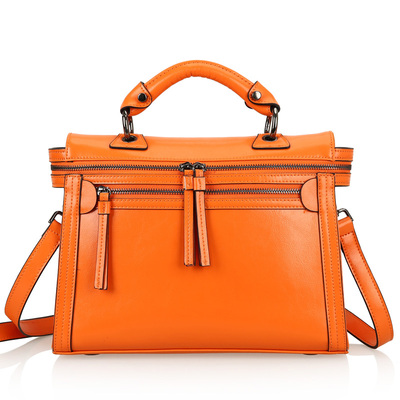 新款欧美秋冬拉链女包凯莉包真皮包包全皮手提单肩包头层牛皮亮皮