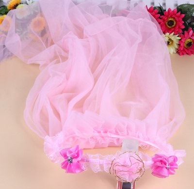 粉色蝴蝶结头纱