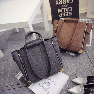 2015秋冬新款女包潮流日韩版亚麻流苏通勤包手提单肩斜跨包大包包